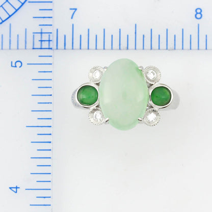 18K WHITE GOLD ICY GREEN JADEITE JADE RING UPC #354432