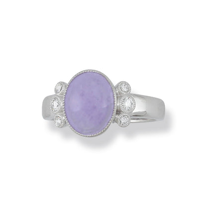 18K WHITE GOLD LAVENDER JADEITE JADE & DIAMOND RING UPC #358973