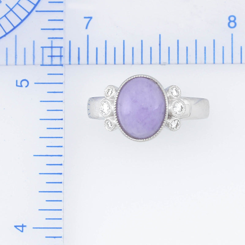 18K WHITE GOLD LAVENDER JADEITE JADE & DIAMOND RING UPC #358973