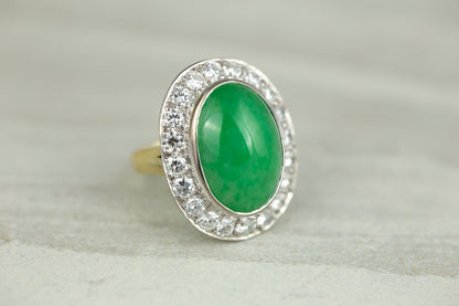 Vintage Jadeite Jade Ring | 18K Two-Tone Estate Jewelry | UPC #360846