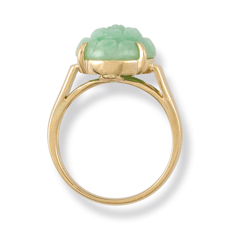 14K YELLOW GOLD GREEN JADEITE JADE CARVED FLORAL RING UPC #369610