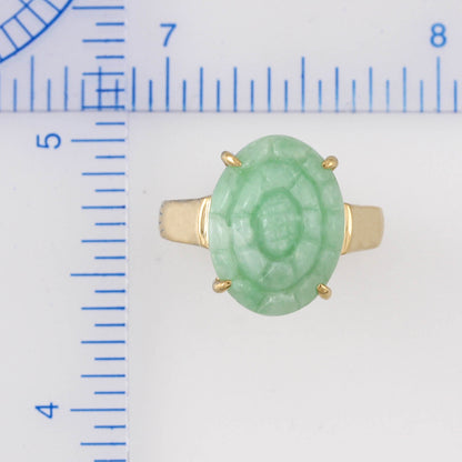 14K YELLOW GOLD GREEN JADEITE JADE CARVED FLORAL RING UPC #369610