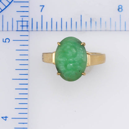 14K YELLOW GOLD GREEN JADEITE JADE CARVED DRAGON RING UPC #373686