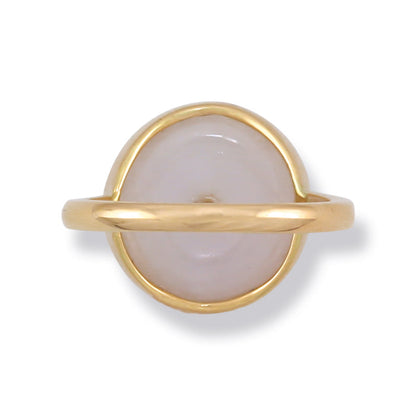 14K YELLOW GOLD WHITE JADEITE JADE DISC RING UPC #373761