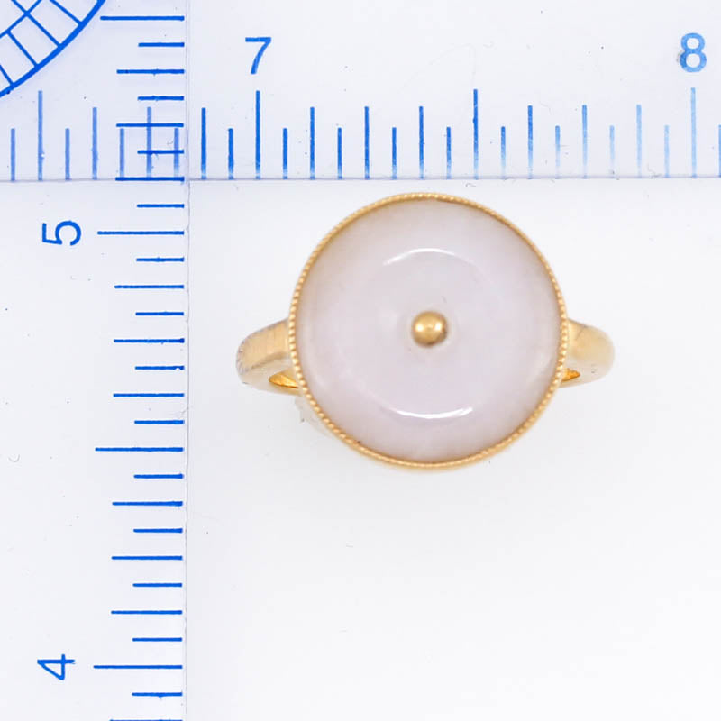 14K YELLOW GOLD WHITE JADEITE JADE DISC RING UPC #373761