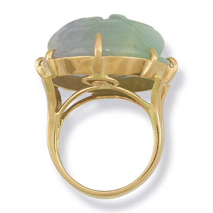 14K YELLOW GOLD GREEN & LAVENDER JADEITE JADE CARVED DRAGON RING UPC #373815