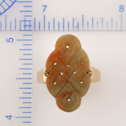 14K YELLOW GOLD RED JADEITE JADE CARVED RING UPC #375413