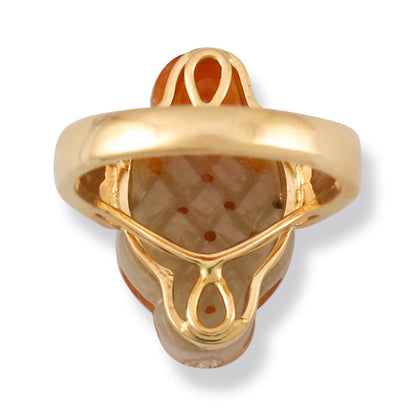 14K YELLOW GOLD RED JADEITE JADE CARVED RING UPC 375420