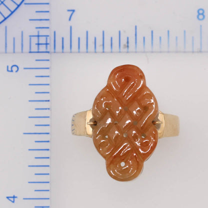 14K YELLOW GOLD RED JADEITE JADE CARVED RING UPC 375420