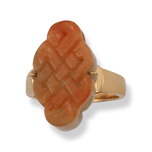 14K YELLOW GOLD RED JADEITE JADE CARVED RING UPC 375420