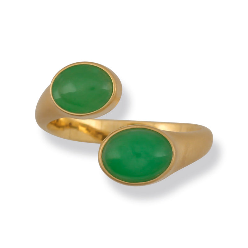 18K YELLOW GOLD GREEN JADEITE JADE BYPASS RING UPC #375949