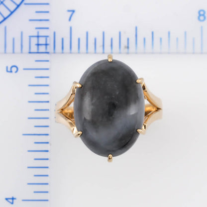 14K YELLOW GOLD GREY JADEITE JADE RING UPC #375833