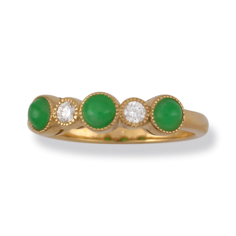 14K YELLOW GOLD GREEN JADEITE JADE BAND RING UPC #376540