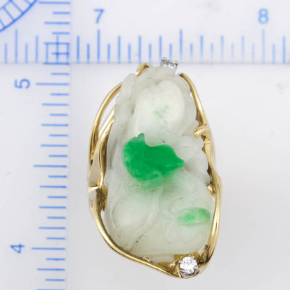 14K YELLOW GOLD CARVED MOSS IN SNOW JADEITE JADE ESTATE RING UPC #376892