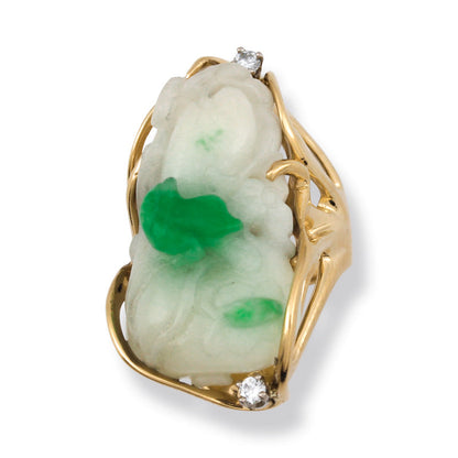 14K YELLOW GOLD CARVED MOSS IN SNOW JADEITE JADE ESTATE RING UPC #376892