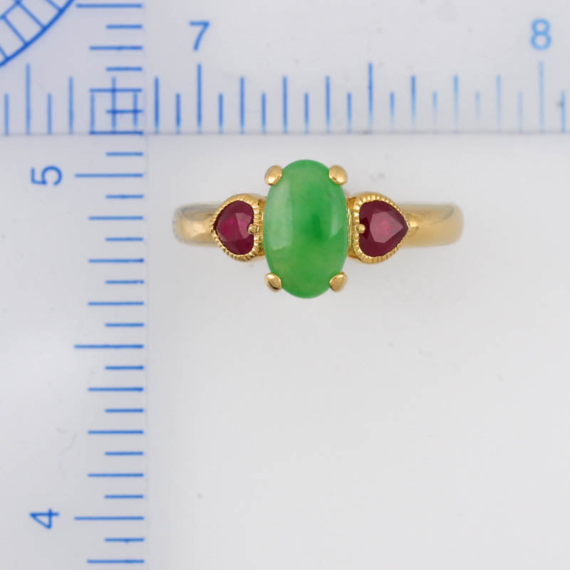 18K YELLOW GOLD GREEN JADEITE JADE RING UPC #379466