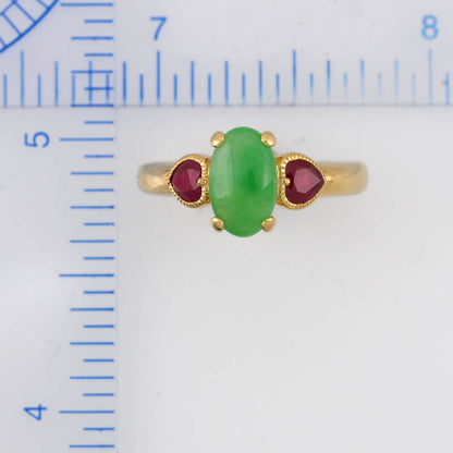 18K YELLOW GOLD GREEN JADEITE JADE RING UPC #379466