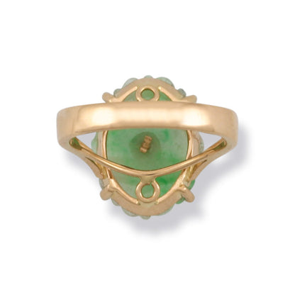 14K YELLOW GOLD GREEN JADEITE JADE CARVED FLOWER RING UPC #382473