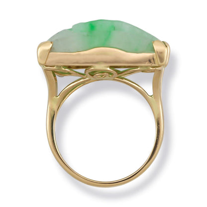 14K YELLOW GOLD CARVED GREEN JADEITE JADE RING UPC #382671