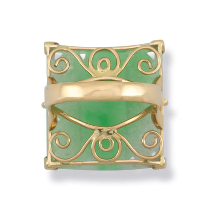 14K YELLOW GOLD CARVED GREEN JADEITE JADE RING UPC #382671