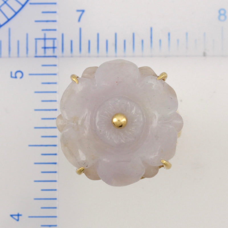 14K YELLOW GOLD LAVENDER JADEITE JADE FLOWER RING UPC #383654