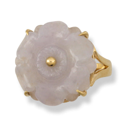 14K YELLOW GOLD LAVENDER JADEITE JADE FLOWER RING UPC #383654