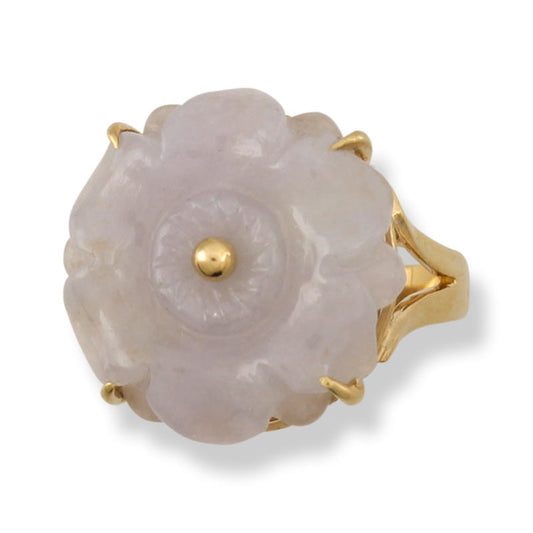 14K YELLOW GOLD LAVENDER JADEITE JADE FLOWER RING UPC #383654