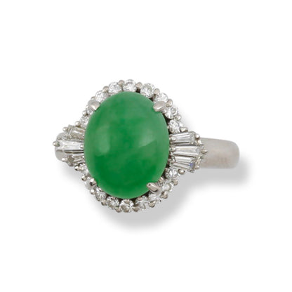 Platinum Jade Estate Jewelry | Vintage Jadeite Jade and Diamond Ring for Women | UPC #385351