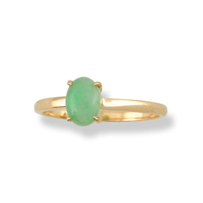 14K YELLOW GOLD GREEN JADEITE JADE RING UPC #387294