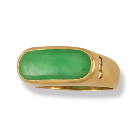 ESTATE 18K YELLOW GOLD GREEN JADEITE JADE SADDLE RING UPC #391413