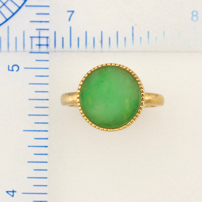 18K YELLOW GOLD GREEN JADEITE JADE DISC RING UPC #359482