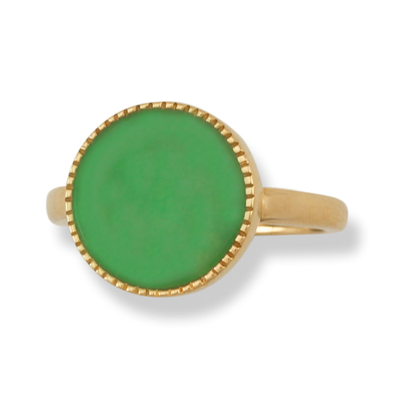 18K YELLOW GOLD GREEN JADEITE JADE DISC RING UPC #359482