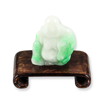 14K GREEN JADEITE JADE CARVED SITTING BUDDHA STATUARY UPC #057357