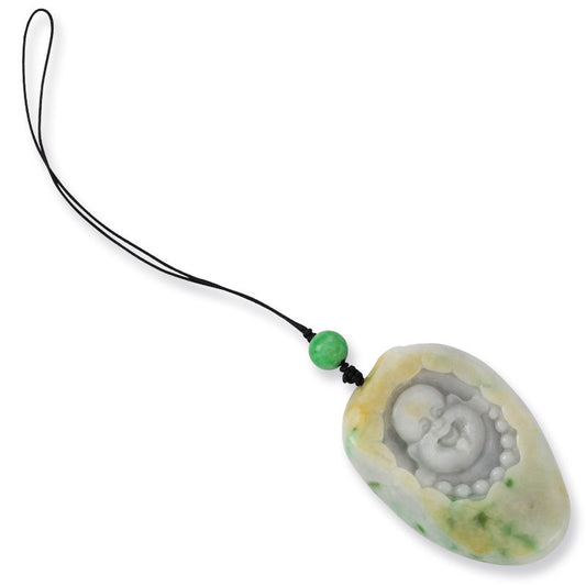 CARVED GREEN & YELLOW JADEITE JADE BUDDHA CHARM UPC #372627