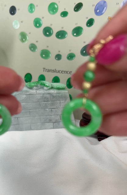 14K YELLOW GOLD GREEN JADEITE JADE CIRCLE EARRING UPC #388819