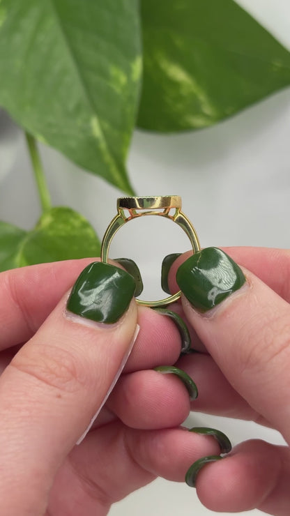 18K YELLOW GOLD GREEN JADEITE JADE DISC RING UPC #359482