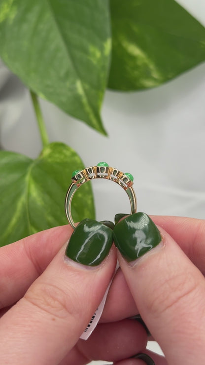 14K YELLOW GOLD GREEN JADEITE JADE BAND RING UPC #376540