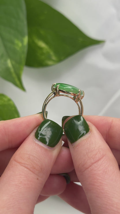 14K YELLOW GOLD GREEN JADEITE JADE RING UPC #390515