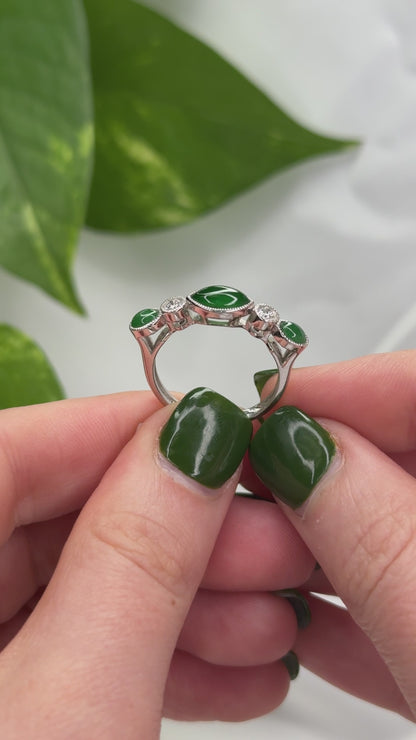 18K WHITE GOLD GREEN JADEITE JADE AND DIAMOND RING UPC #342118