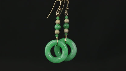 14K YELLOW GOLD GREEN JADEITE JADE CIRCLE EARRING UPC #388819