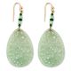 18K YELLOW GOLD ICY GREEN JADEITE JADE CARVED TEAR DROP EARRING UPC #390669