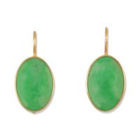 14K YELLOW GOLD GREEN JADEITE JADE EARRING UPC #390089