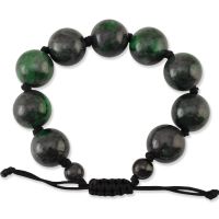 GREY WITH VIVID GREEN JADEITE JADE ADJUSTABLE BEAD BRACELET UPC #349148