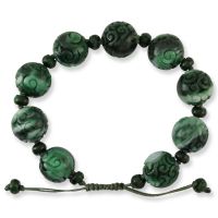 GREEN JADEITE JADE CARVED ADJUSTABLE BEAD BRACELET UPC #391000