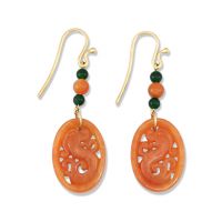 14K YELLOW GOLD RED JADEITE JADE DRAGON DROP EARRING UPC #359017