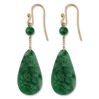 18K YELLOW GOLD GREEN JADEITE JADE CARVED TEARDROP EARRING UPC #376526