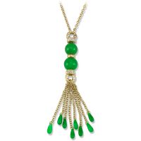 18K YELLOW GOLD GREEN JADEITE JADE TASSEL NECKLACE UPC #323643