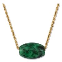 14K YELLOW GOLD GREEN JADEITE JADE BARREL SLIDE NECKLACE UPC #381575