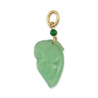 14K YELLOW GOLD GREEN JADEITE JADE LING ZHI PENDANT UPC #387423