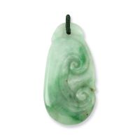 GREEN JADEITE JADE CARVED LING ZHI MUSHROOM PENDANT UPC #381971